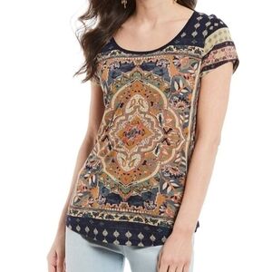 Lucky Brand Multicolor Persian Carpet Graphic T-Shirt Artsy Boho Size 1X